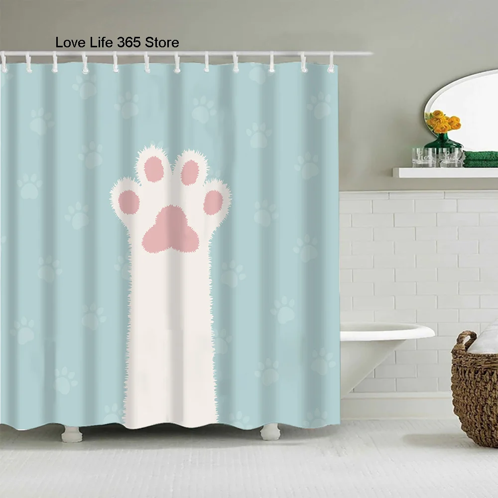 Puppy Cat Cute Cartoon Shower Curtains Washable Fabric Polyester For Bathtub Art Bathroom Decor Partition With Hooks Waterproof