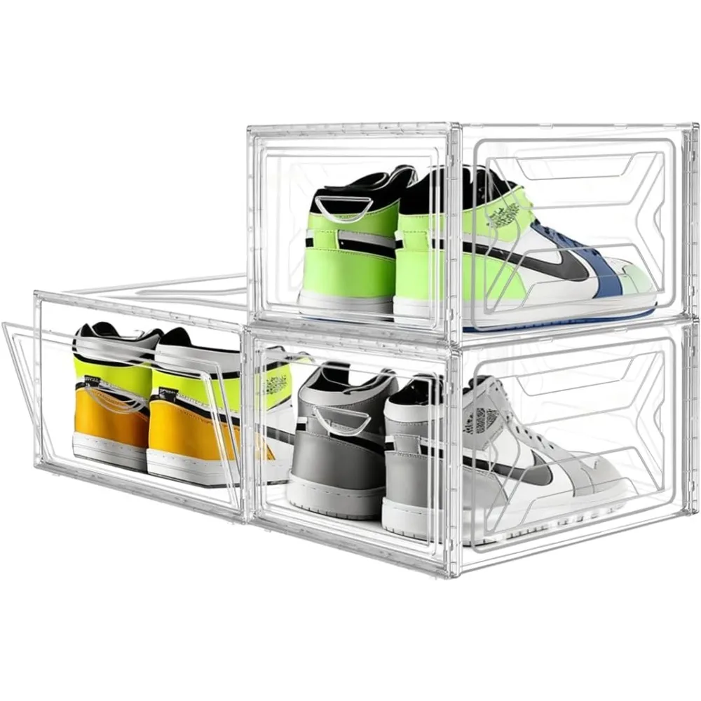 

3-Pack Shoes Organizer Box, Clear Stackable Baseball Caps Holder with Secure Buckle-Door,Hat Rack Display Case,Durable and Hard