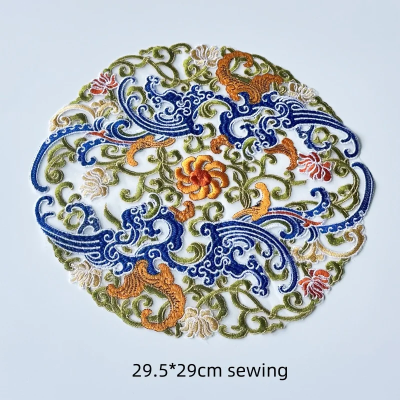 Chinese Style Circle Embroidery Patches Dragon Flower  Butterfly Applique Sewing On Robe Clothes Dress Decor Accessory Diy