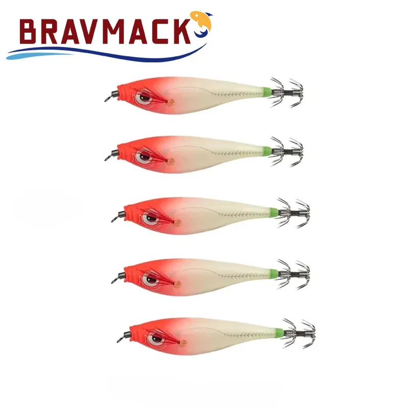 5 قطعة مضيئة أفقية خطاف صيد على شكل سمكة الخشب الروبيان خطاف صيد السمك للمياه المالحة الأخطبوط الحبار والروبيان اصطياد #1