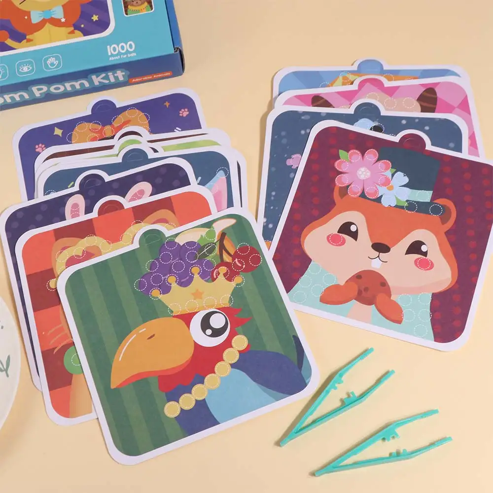 Handmade Material Children's Sticker Book Hairball Educational Animal Pompom Art Kit Cartoon Montessori Pompom Crafts