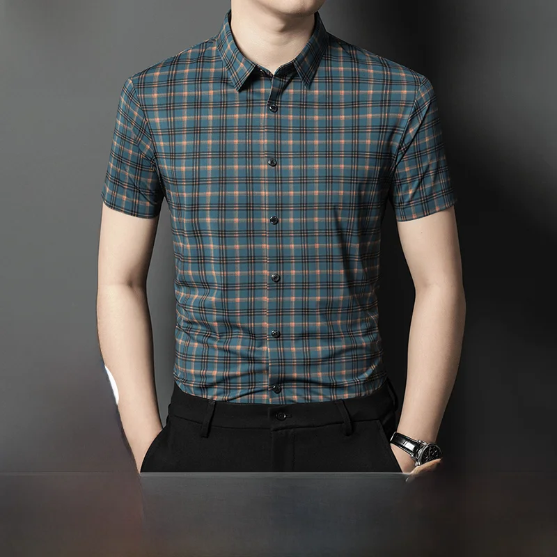 

Мужская летняя рубашка Pierre Cardin из шелка, новый стиль, с коротким рукавом, тонкая, модная, городская, деловая, стандартного кроя, не требует глажки.