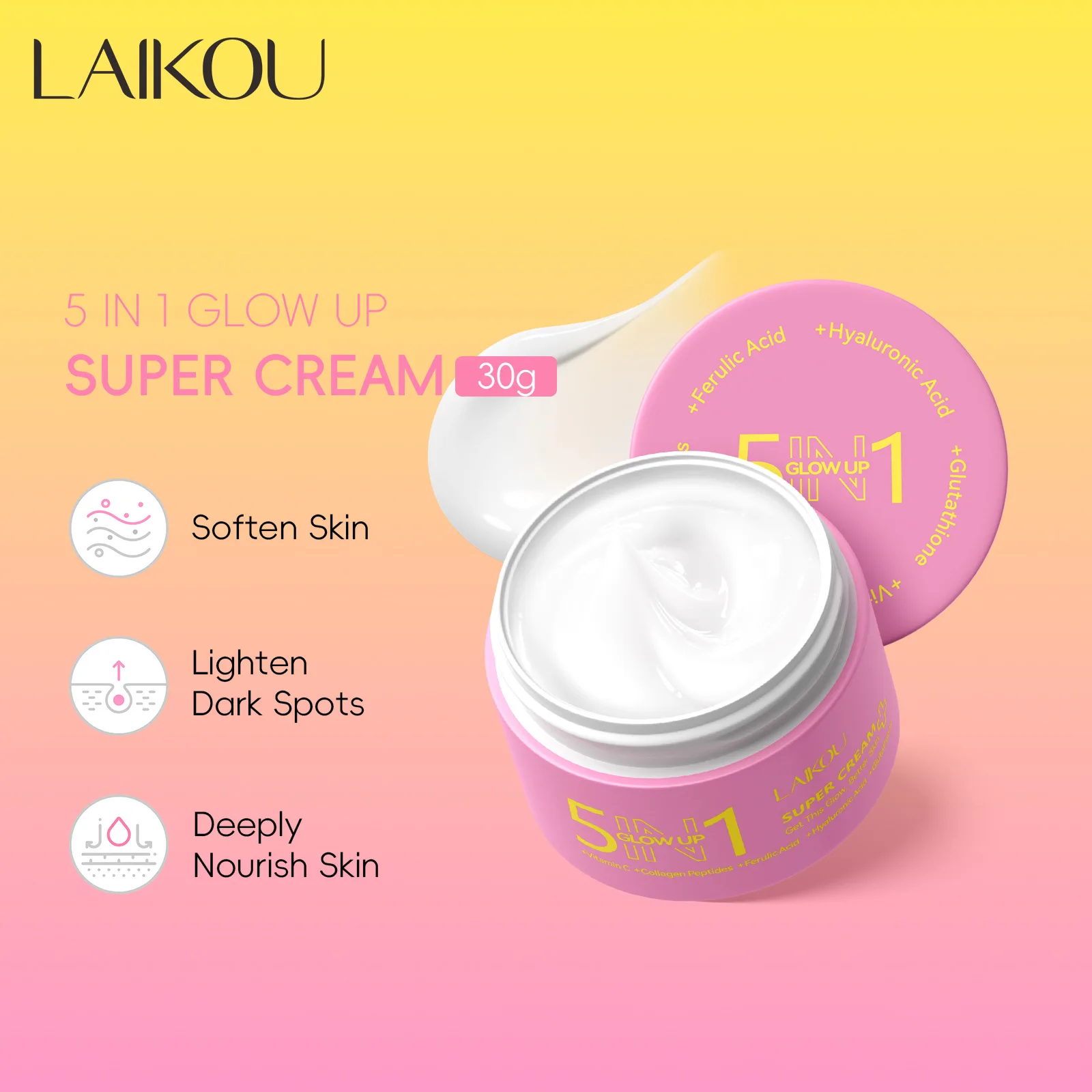 

LAIKOU Five-In-One Cream 30g Hydrating Moisturizing Anti-Wrinkle Firming Day And Night Cream Is Suitable For All Skin Types