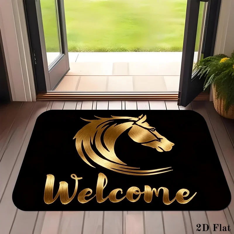 Equine Art Welcome Rug Easy Clean Water Resistant Mat Great Gift For Horse Lovers And Sophisticated Home Entrance Protection
