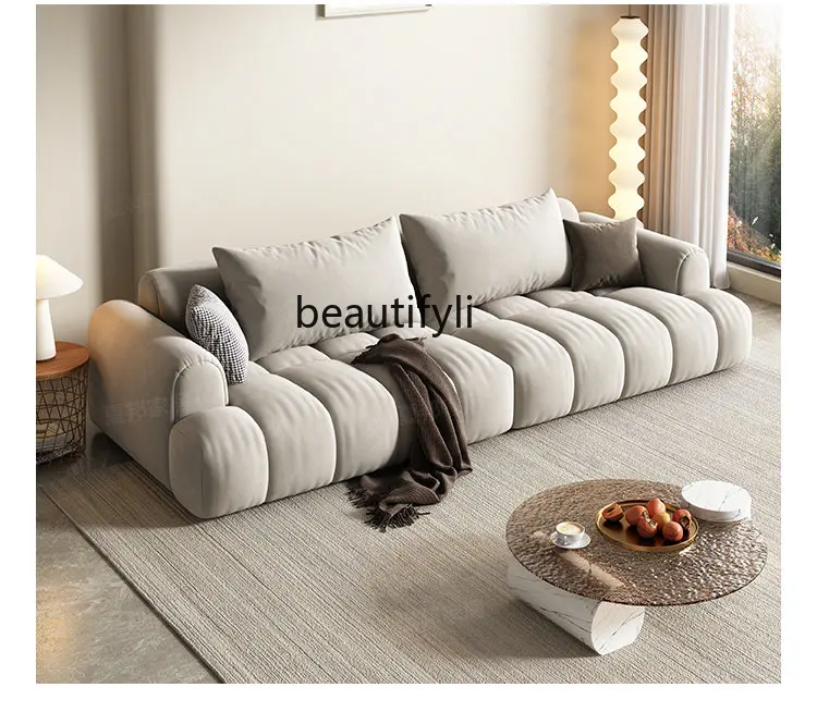 

Technology Cloth Sofa Simple Modern Living Room Fabric Craft Small Apartment Flannel Straight Row Sofa for Three People