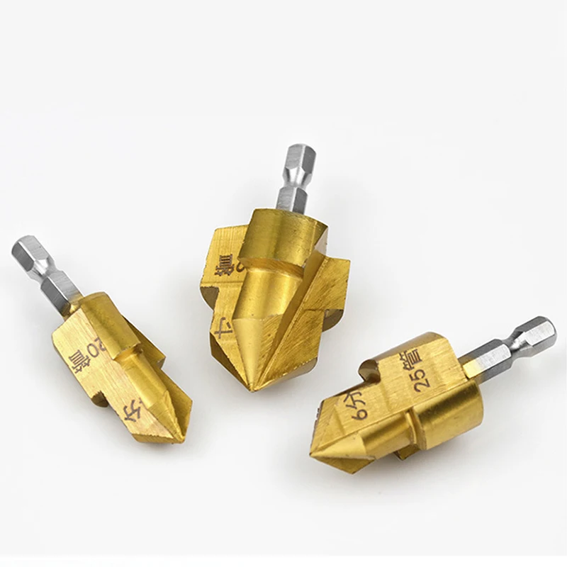 Broca de elevación mejorada chapada en titanio PPR de tres hojas, mango Hexagonal, herramienta de reparación de tuberías de perforación de tuberías de agua