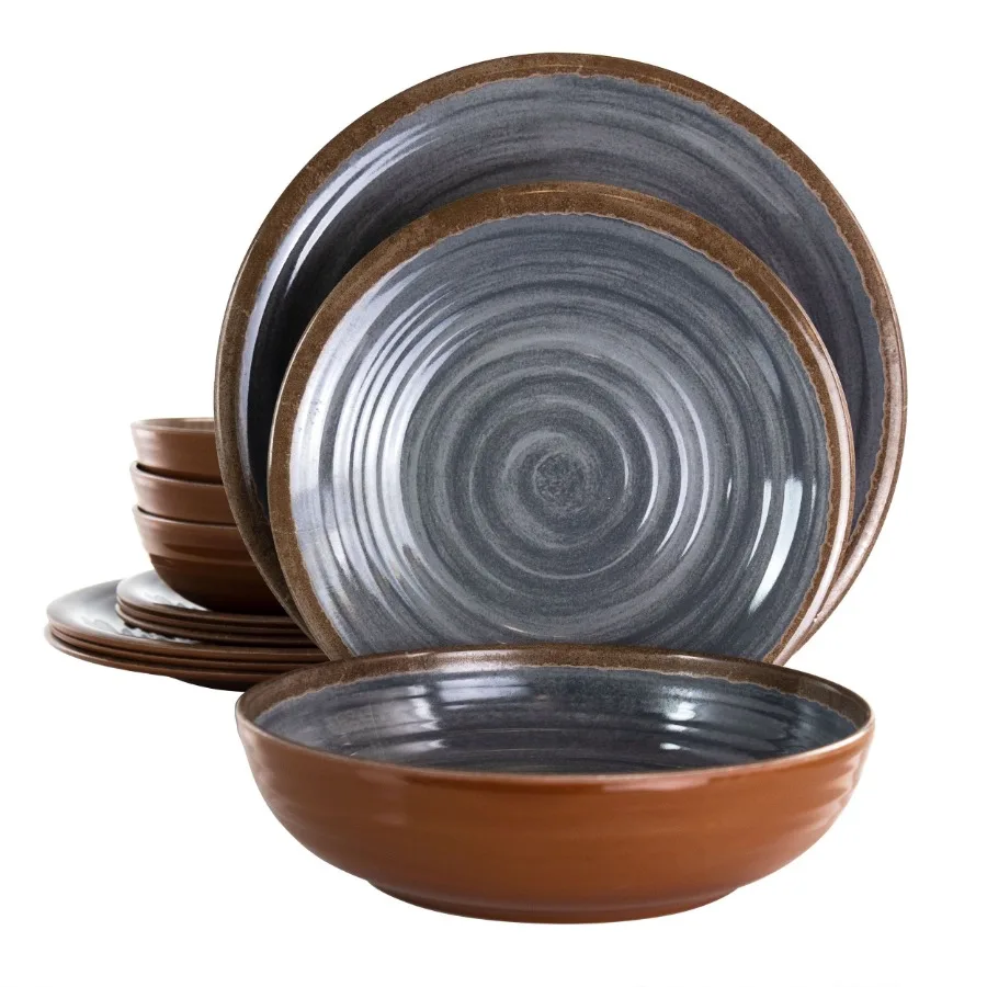 Stone Oak 12 Piece Lightweight Melamine Dinnerware Set in Black