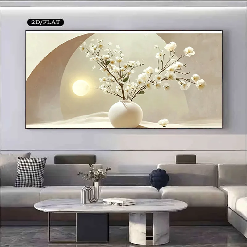 

2D Flat Frameless Canvas Painting, Decorative Painting, White Blossoms Vase Pattern, for Bedrooms, Living Rooms, Offices Decor
