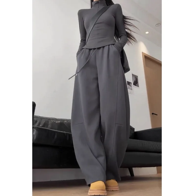 دافئ وغير رسمي Sweatpants فضفاض الموز مستقيم الساق السراويل المألوف الهيب هوب جديد المرأة الخريف الشتاء الصوف بنطلون رياضي