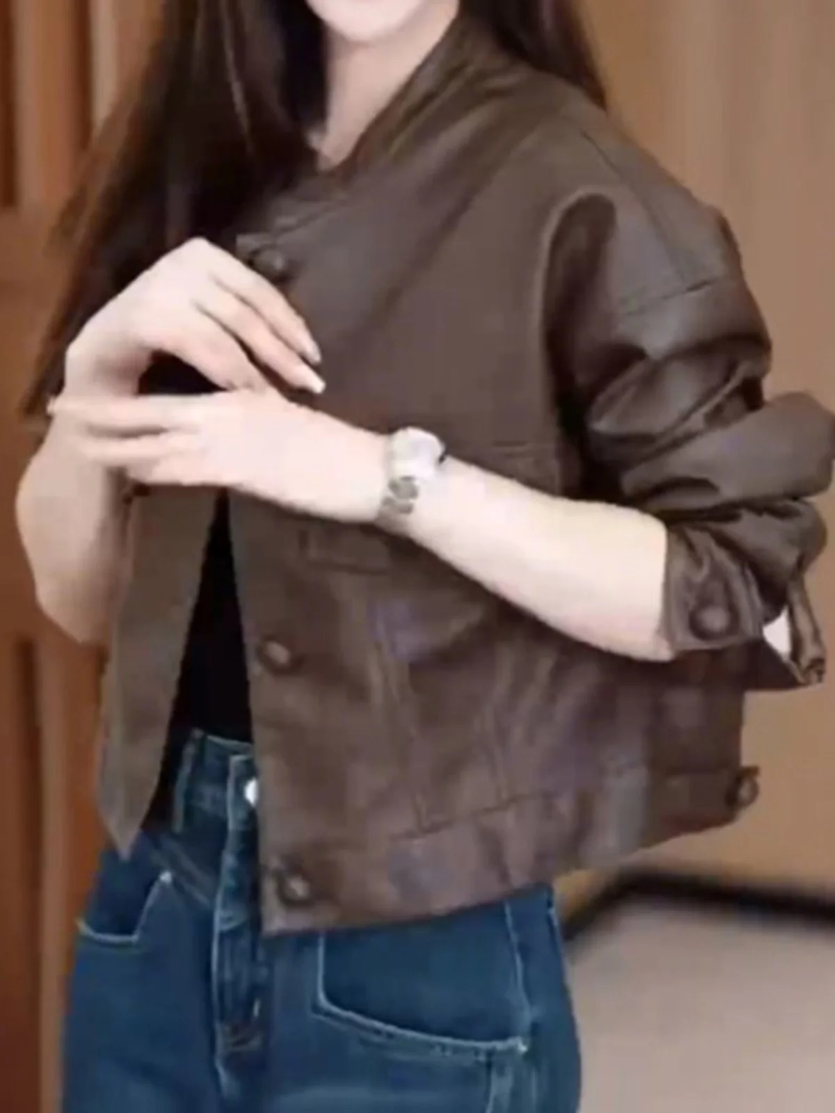 Veste décontractée pour femme Ele, collection automne-hiver 2024, manteau en cuir ample et amincissant, style polyvalent