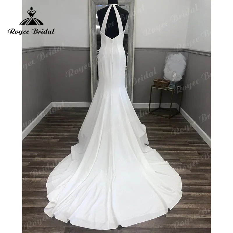 Halter Neck Satin Open Back Off the Shoulder Mermaid/Trumpet Wedding Dress 2025 Vintage vestido branco sereia Wedding Gowns