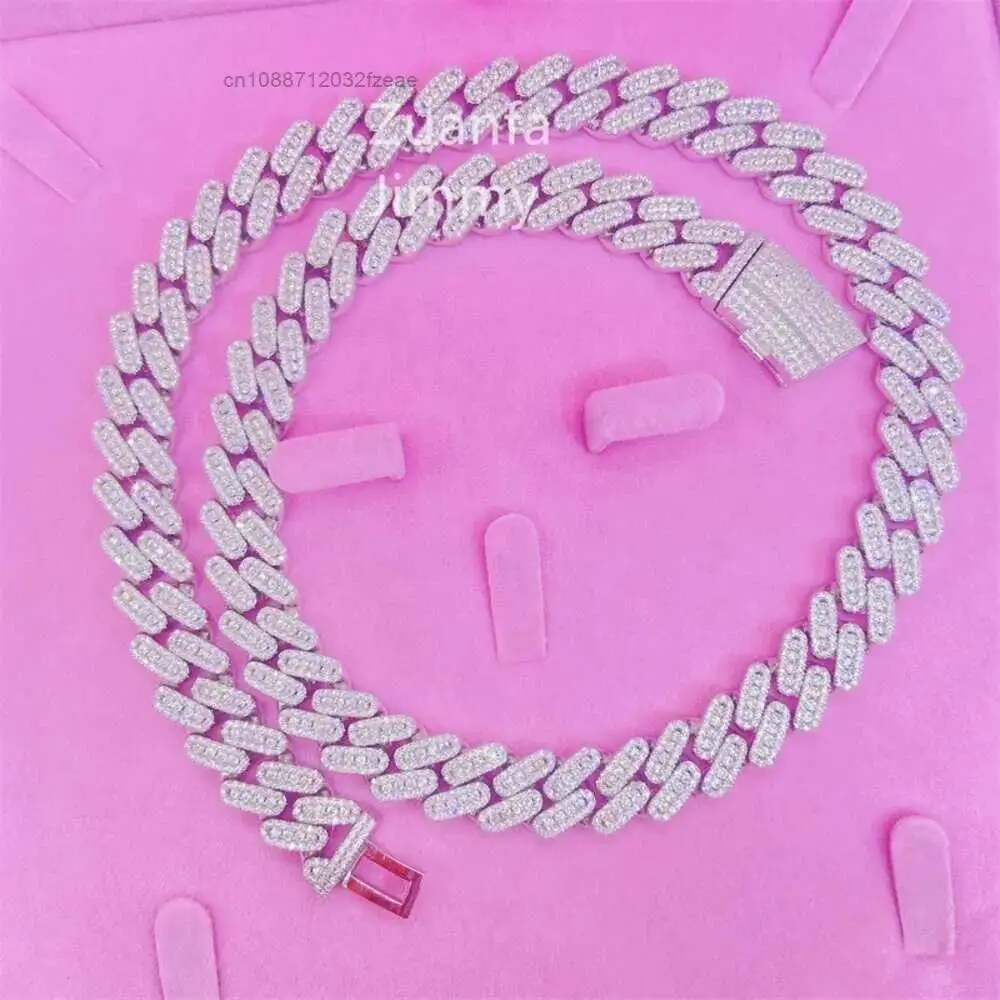 Luxury Luxury Custom Iced Out Buss Down Three Row Fully Iced Out 13mm Vvs1 Moissanite Diamond Miami Cuban Link Chain.