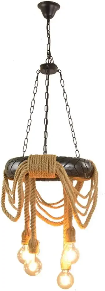 

Rope Chandelier Creative Restaurant Store Chandelier Black Tire Decoration Chandelier Iron Art E27 Illumination