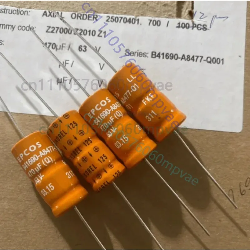 10-個-b41690a8477q-470uf-63v-epcos-14x30mm-車標準アキシャル電解コンデンサ