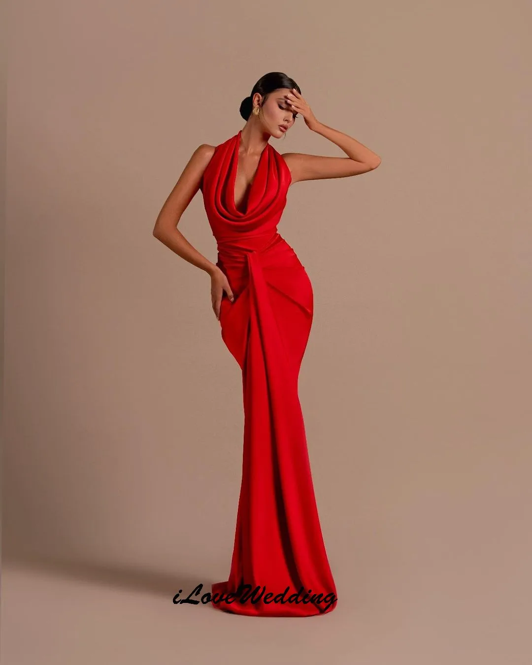 

Sexy V-Neck Sleeveless Prom Dresses 2025 Satin Mermaid Pleated Elegant Evening Dresses Wedding Party Dress For Woman Customized