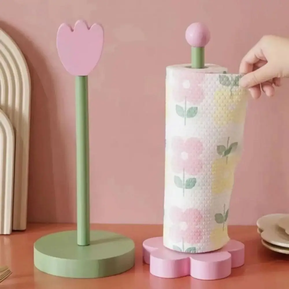 Ornaments Wooden Flower Roll Paper Rack INS Vertical Tissue Stand Creative Rolls Storage Napkins Rack Toilet