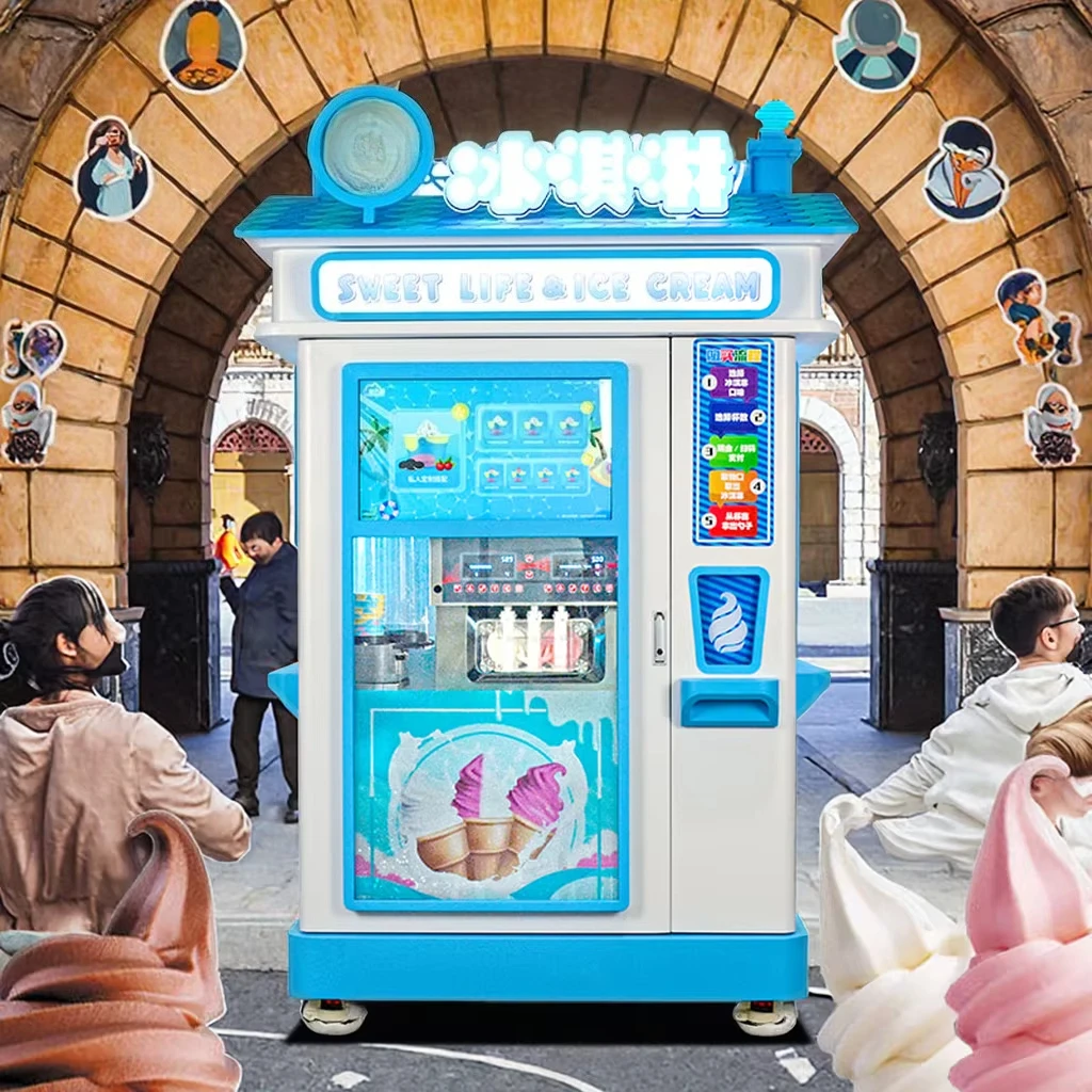 Fully Automatic OEM Ice Cream Vending Machine Soft Intelligent Coin Operated SDK Outdoor Business Cold Food Sales Scan Pay