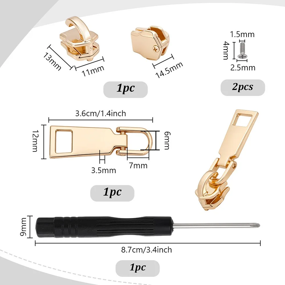 1 Bag Garment Accessories Zip-Fastener Component Sets 304 Stainless Steel Alloy Zipper Sliders with Screwdriver and Screw