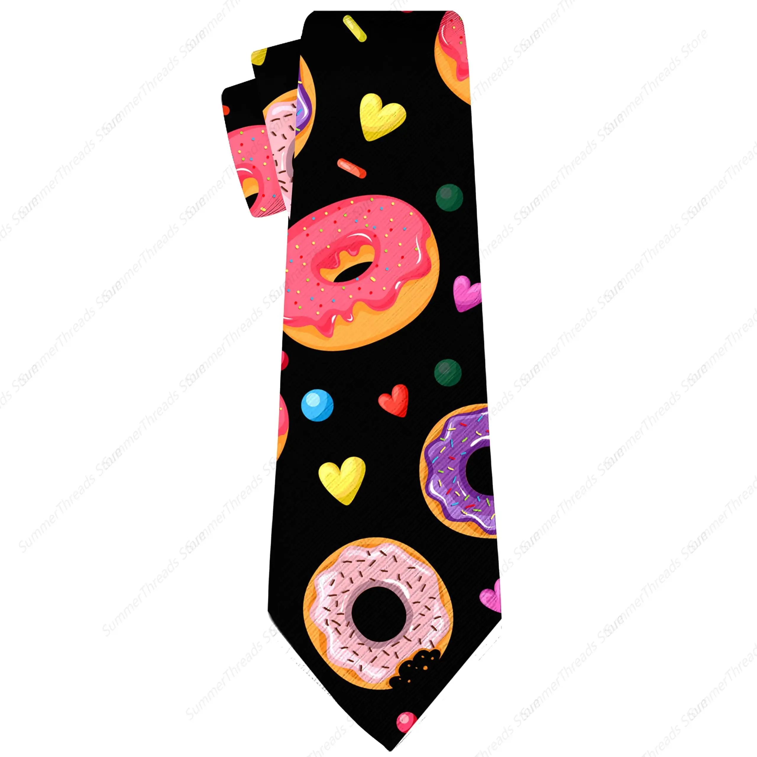 Donut Tie for Men Novelty Necktie Funny Donut Tie Food Neck Ties Great for Wedding Groom Groomsmen Party