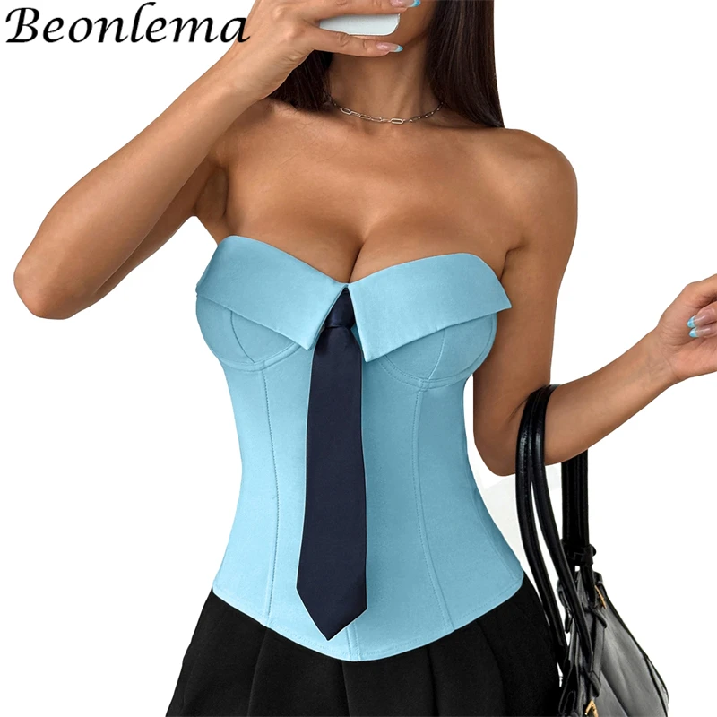 

Beonlema сексуальное бюстье на костях формирователь тела Overbust корсет для управления животом женский винтажный галстук без бретелек декор топ