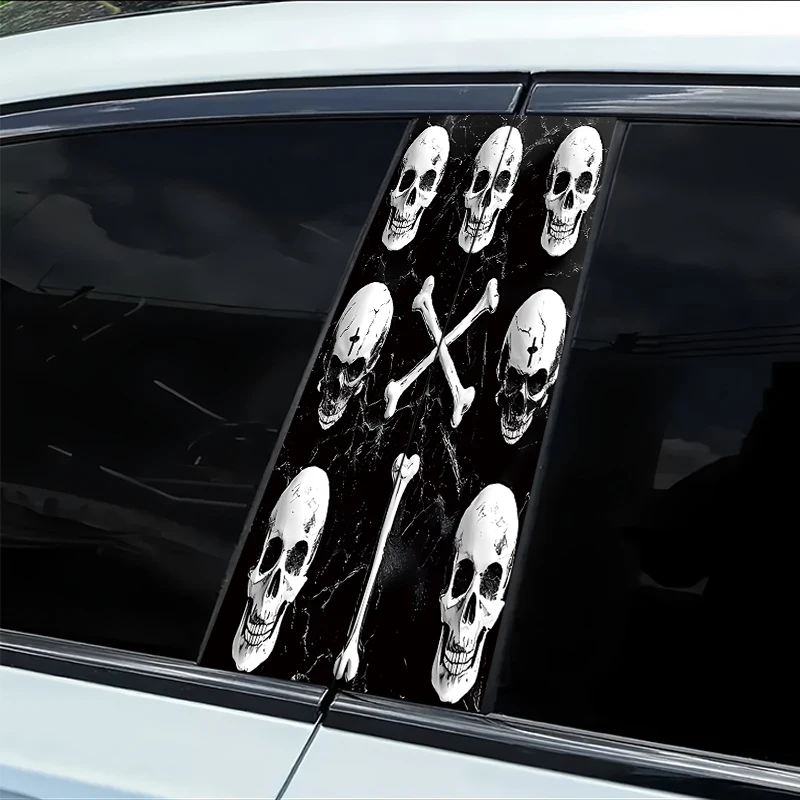 

2 наклейки на B-стойку автомобиля с изображением черепа и креста, защитная пленка из гладкого материала, устойчивая к царапинам.