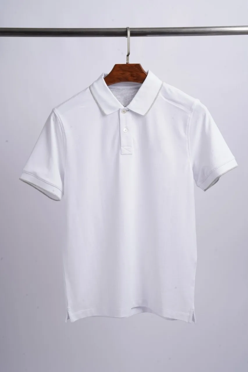 Mens Old Money Style Pique Fabric Mercerized Cotton Contrast Stitch Casual Versatile Lapel Collar Polo Shirt