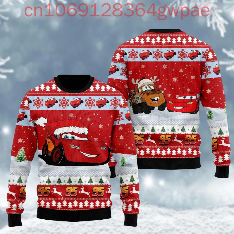 Lightning McQueen Christmas Ugly Men Sweater Disney Pixar Cars Lightning McQueen Santa Hat Holiday Sweater Christmas Gift