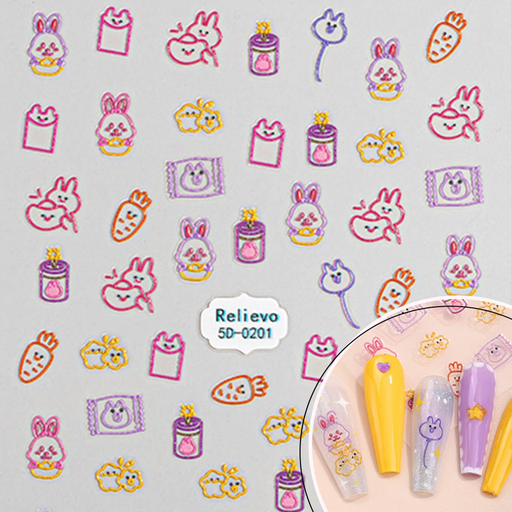 

5D наклейки для ногтей Kawaii Jelly: милые мультяшные рельефные самоклеящиеся стикеры для маникюра, декор для ногтей своими руками