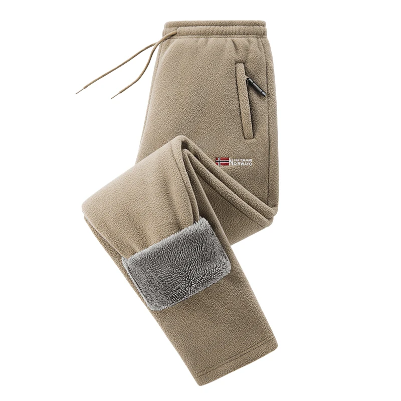 Men Winter Fleece Sweatpants Thick Sherpa Lined Warm Polar Fleece Trousers Drawstring Zipper Pocket Outdoor Casual Straight Pant