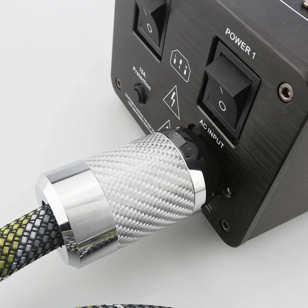 DW24 + P111 كابل طاقة تيار متردد مطلي بالفضة عالي الجودة مع ألياف الكربون مطلي بالروديوم تيار متردد قابس طاقة أمريكي كابل طاقة hifi