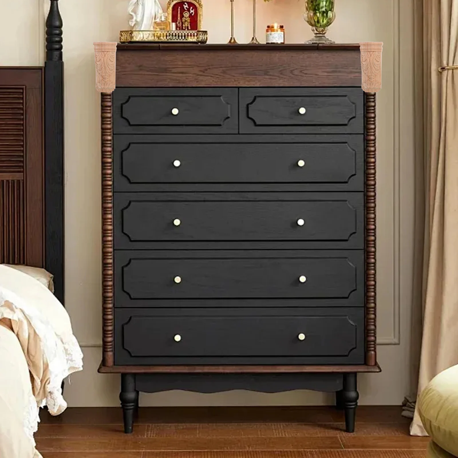 

2pcs Wooden Corbels For Shelves Decorative Carved Onlays European Style Corner Appliques Natural Corner Ornaments Corbels