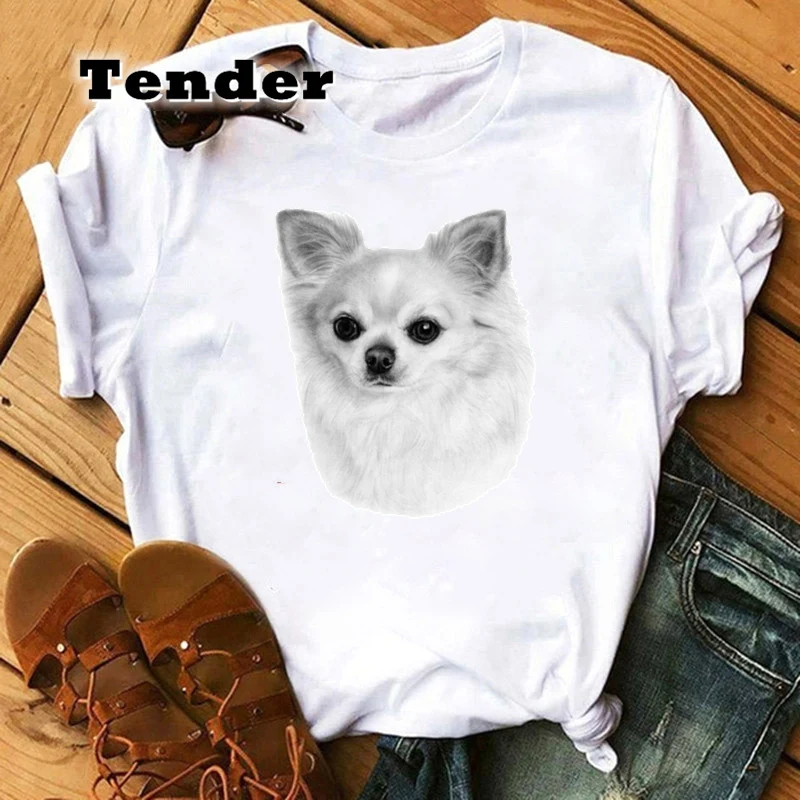 90s Fashion Papillon Dog Portrait Printing TShirts Clothes Womens Tshirt for Female Graphic T-shirt Short Sleeve Summer Tops