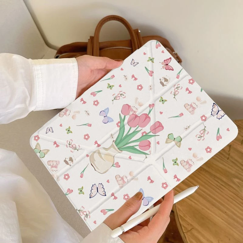 Cute Pink Butterfly Rabbit Y2K Tablet Case For iPad Pro 11 12.9 13 A16 M2 M4 M3 M5 10.2 5/6/7/8/9/10/11th Mini Air 3 4 5 6 Cover