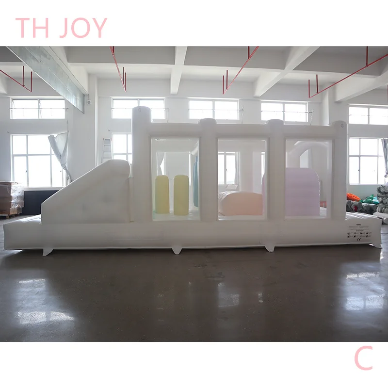 fast air shipping, 7x2.5m kids commercial inflatable obstacle course, white bouncy house with obstacle toys jumper slide combos