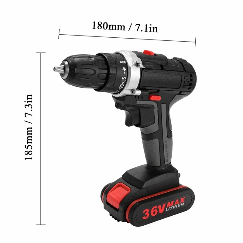 36V 1000W Electric Impact Drill 2 In 1 Electric Cordless Lithium-Ion Battery Mini Electric Power Screwdriver 2 Speed Power Tools