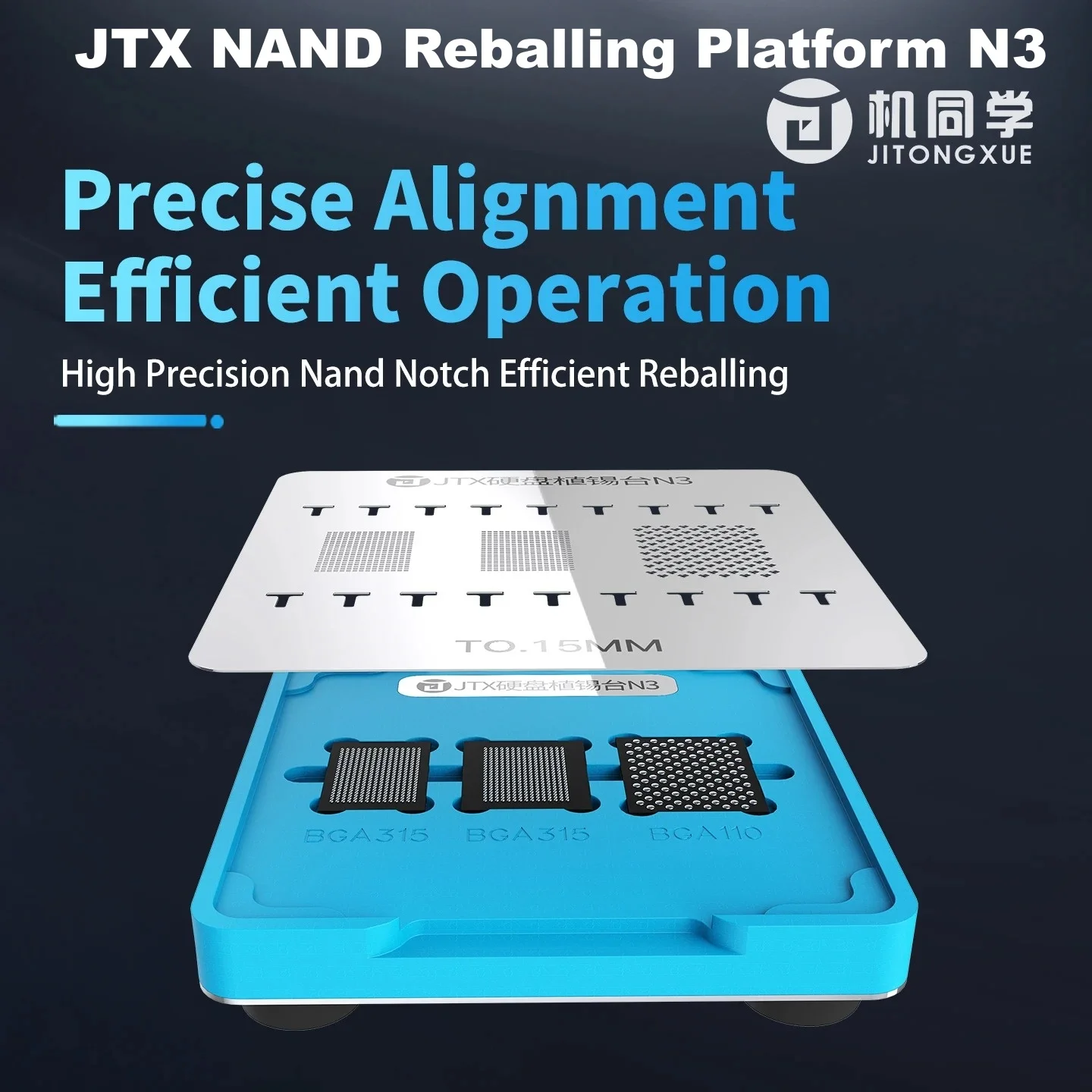 JTX N3 NAND Reballing IC Soldering Platform Stencil Kit for BGA315/BGA110/BGA110(1T) NAND Expansion Repair Precise Alignment