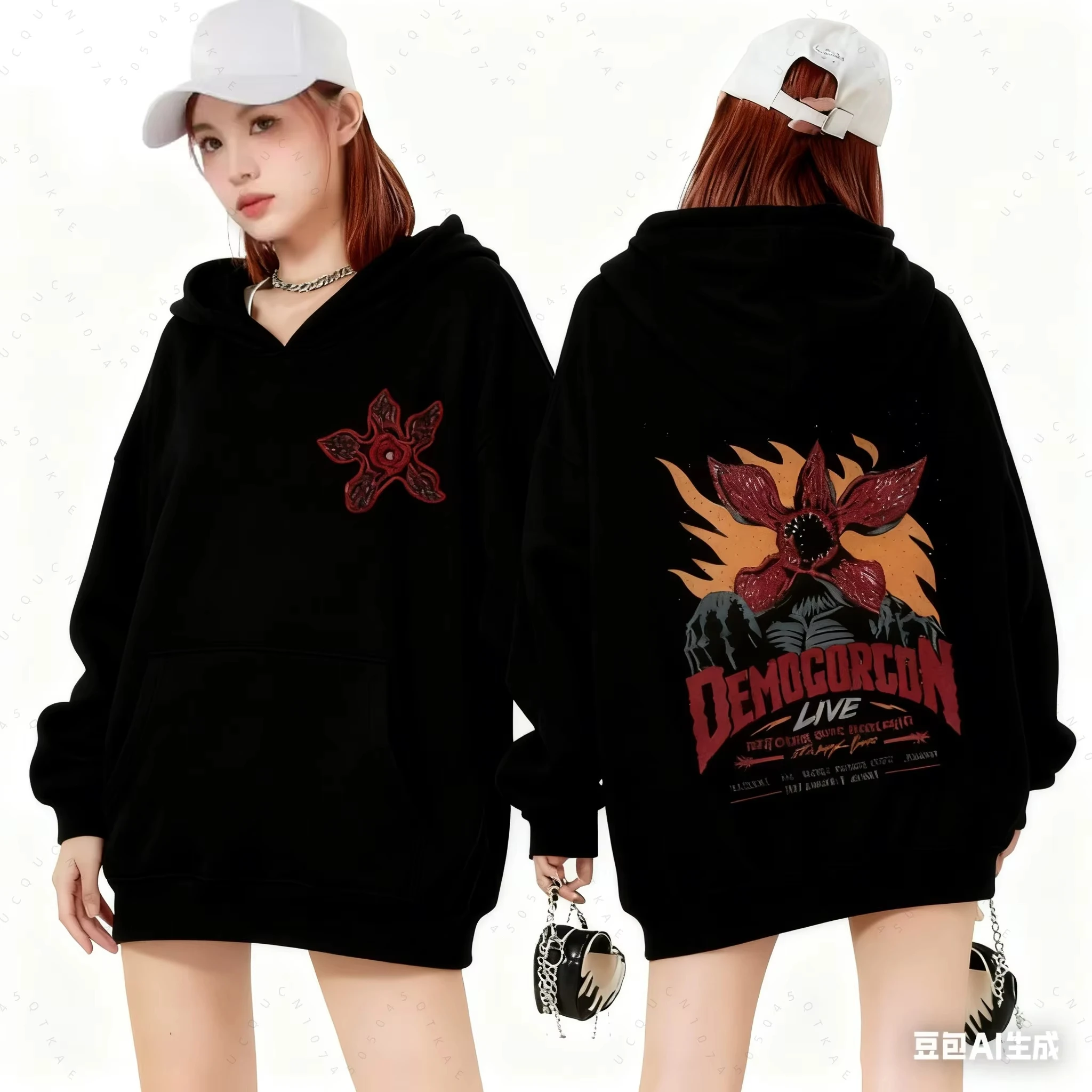 Eddie Munson The Demogorgon Hoodie für Herren Damen Cannibal Flower Monster Print Cardigan Kapuzenpullover Harajuku Streetwears