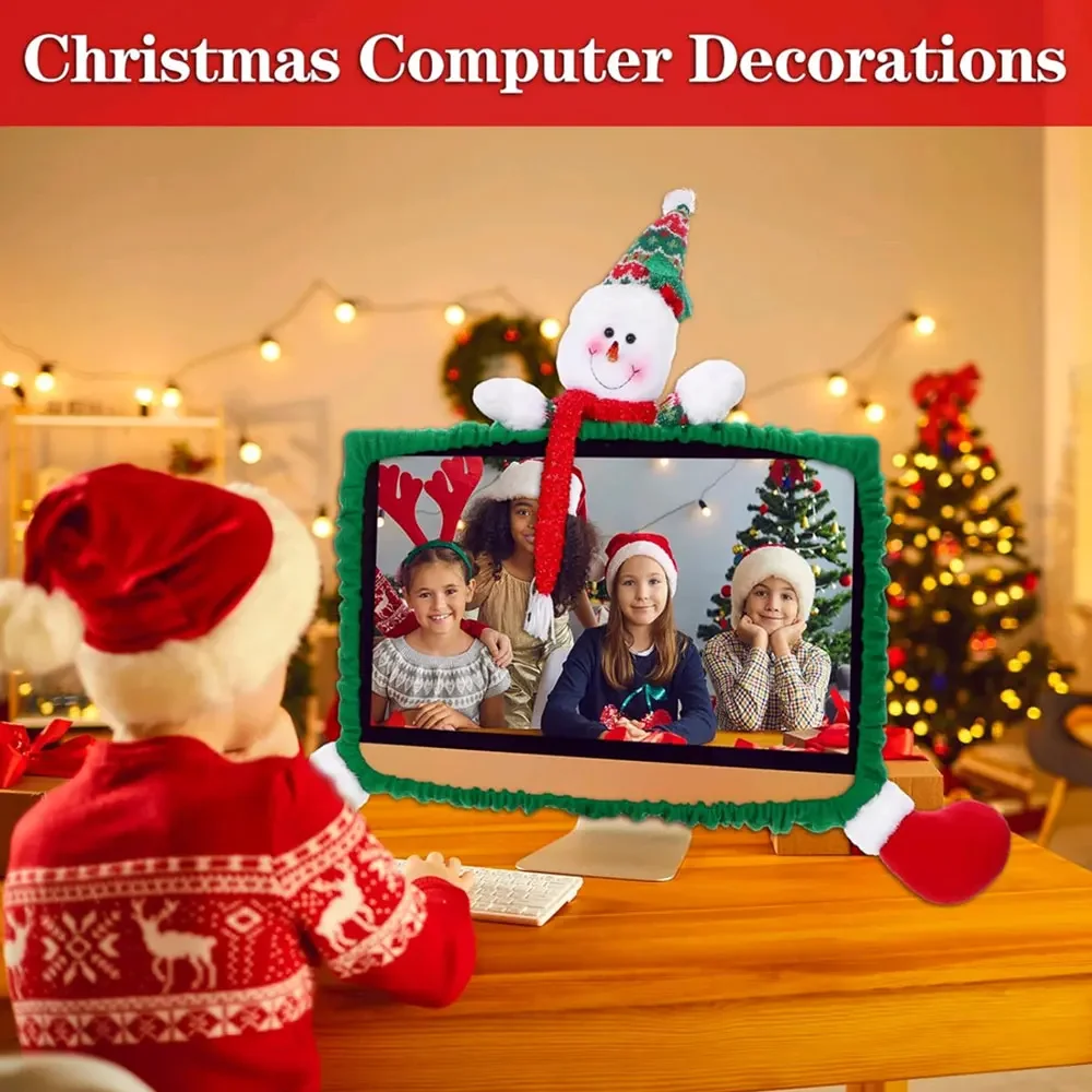 1X Christmas Computer Monitor Cover Xmas Decorations Computer Monitor Border Cover for Xmas Home Office Decoration New Year Gift