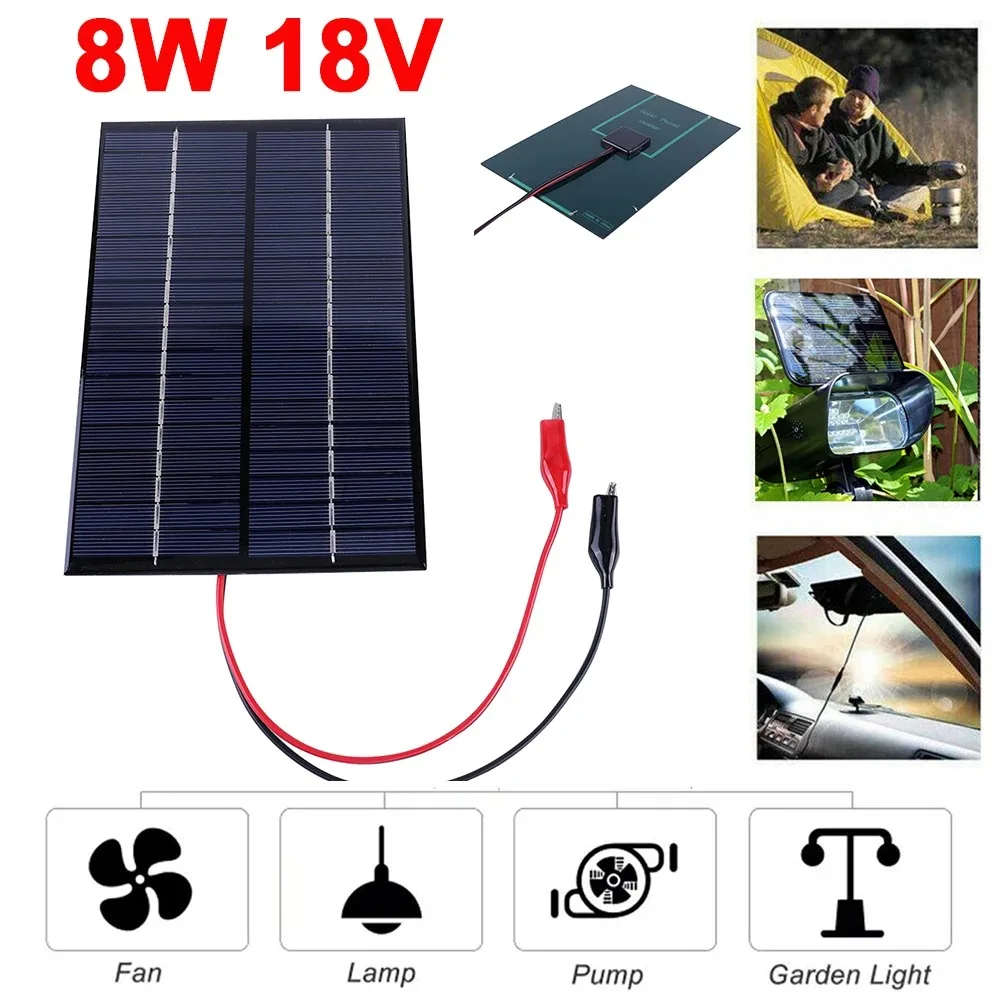 8/10W 12/18V Solar Panel Polycrystalline Board Portable Outdoor Waterproof DIY Solar Cells Charger for 12V-18V Battery Charging