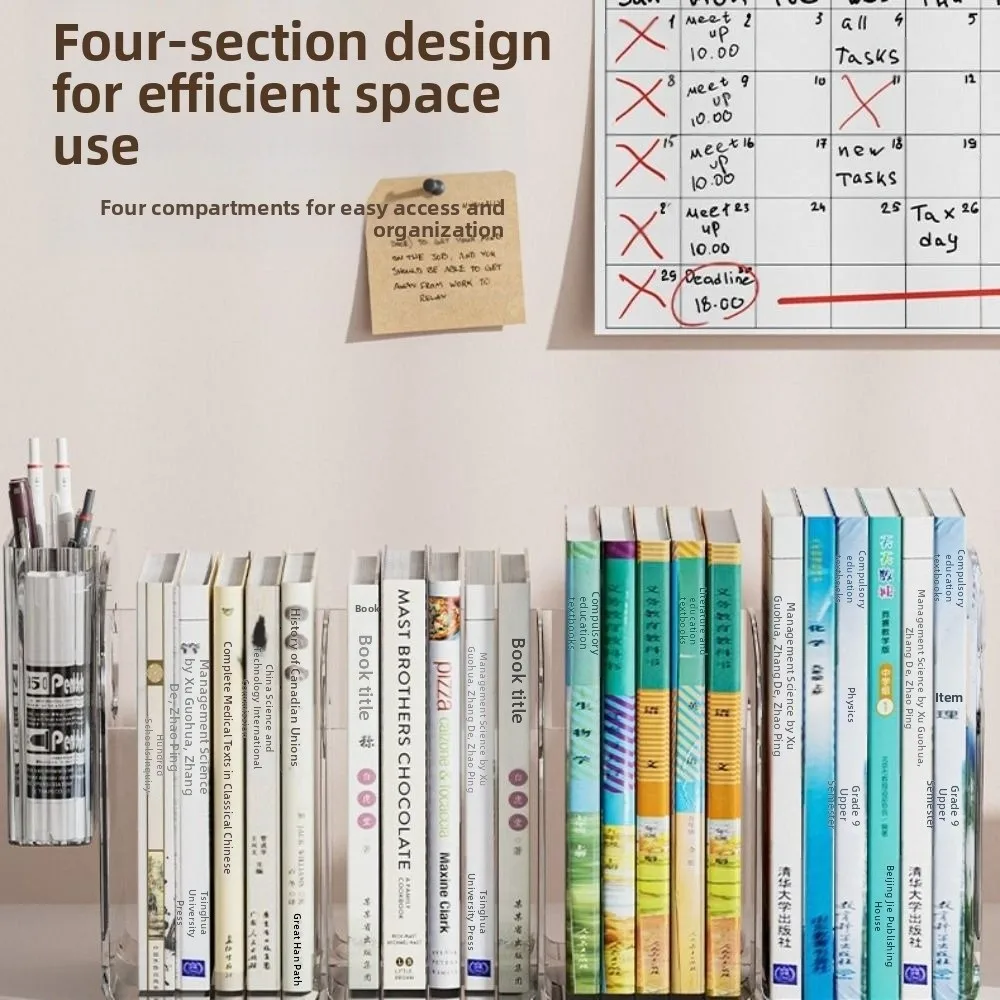 New Acrylic Book Stand Multi-compartment Clear Bookshelf Multi-function Thickened Bookends School Supplies