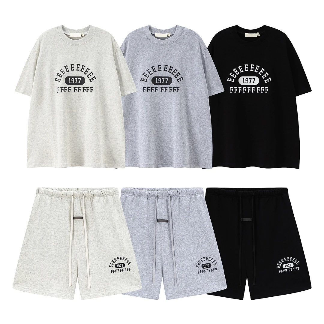 

PRC Trendy Brand 2026 Summer Set Men's Women's Luxury Design 1977 Logo Print T shirt Shorts Set High Quality Suit