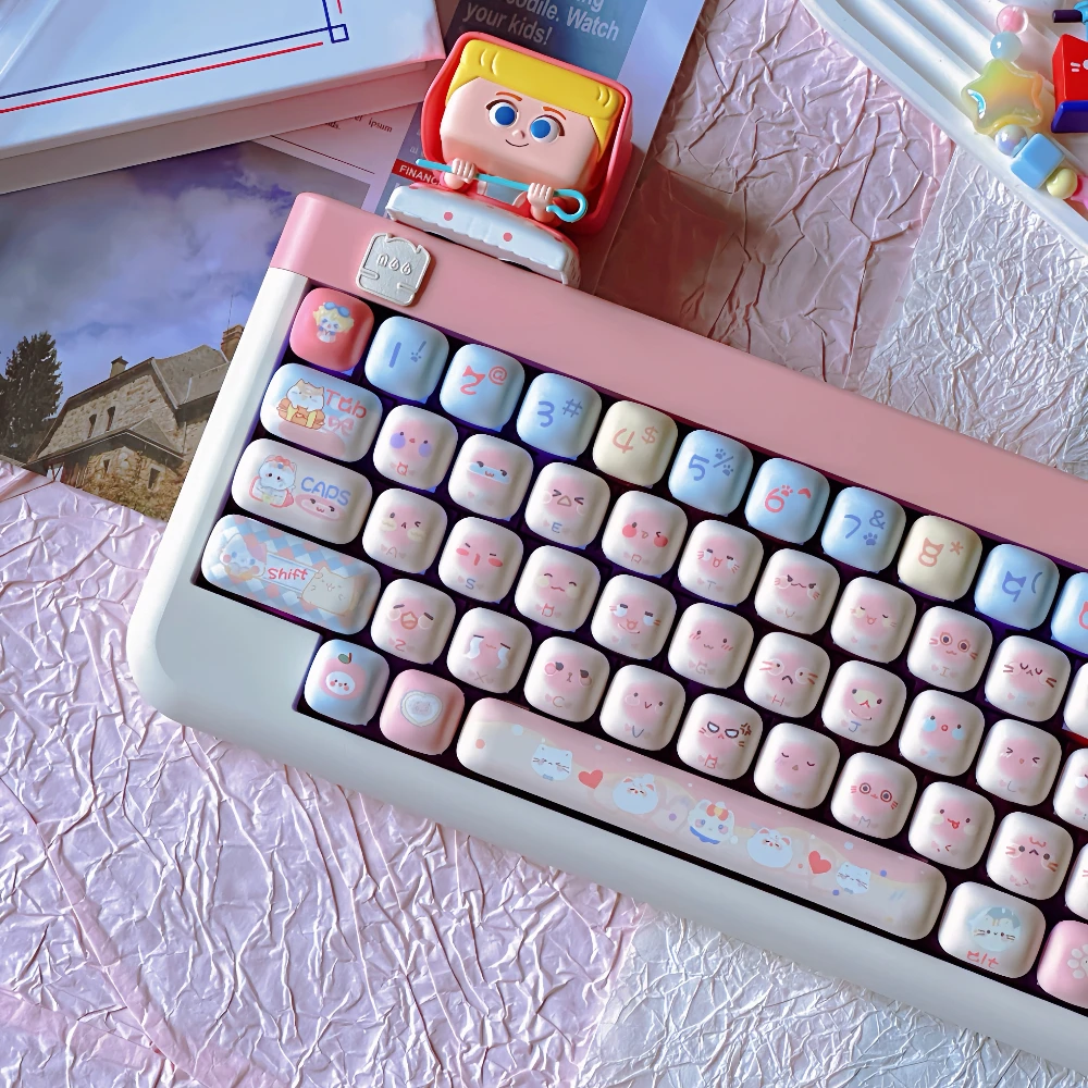 Sweetheart Cat Pink Dream Keycap Mushroom Type Pbt Sublimation Mog140 Key Mechanical Keyboard Keycap Round And Cute Diy Keycap