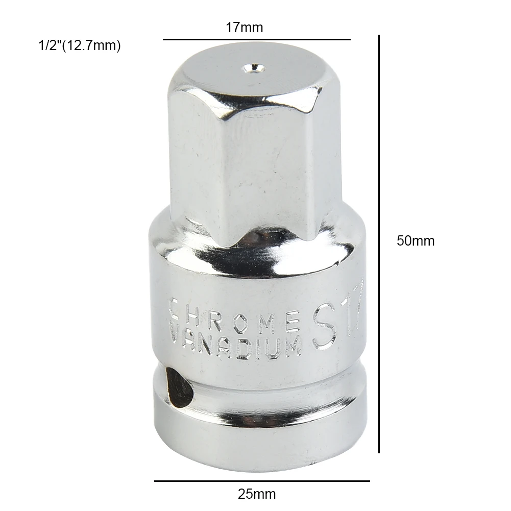 1XSocket 1/2inch 17mm Hex Shank Special Oil Pan Screw Socket Wrench Hexagonal Head For Auto Repairing Hand Tool