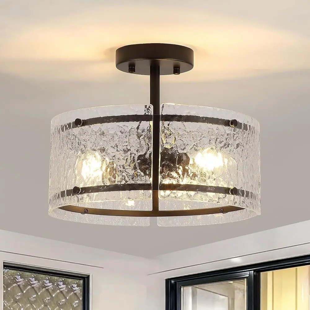

Black Semi lush Mount Ceiling Light, 3-Light oyer Lighting ixtures, 12.6" Glass Hallway Entryway Ceiling Light ixture or Dining