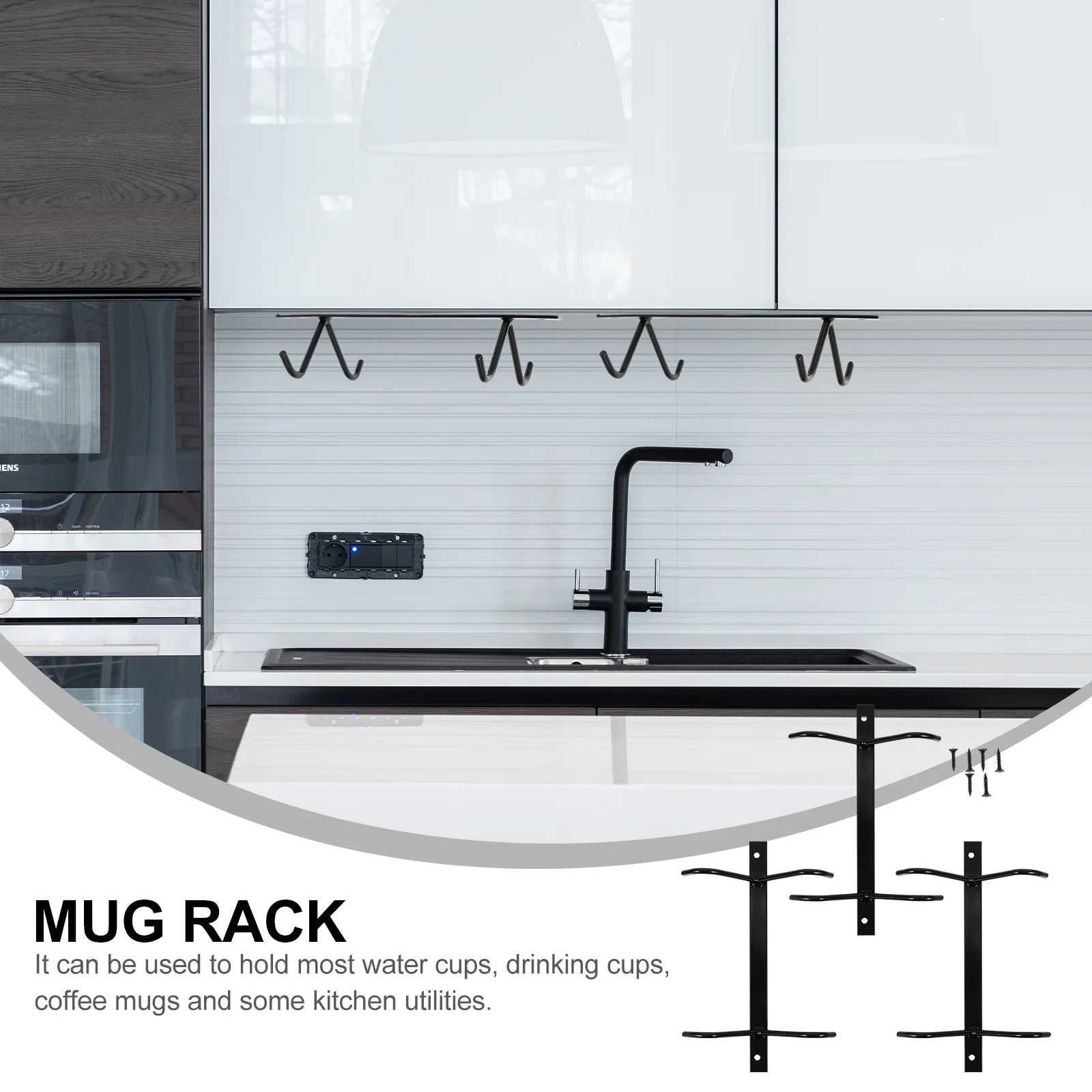 

3Sets Kitchen Mug Hooks Under Cabinet Cup Drying Hooks Kitchenware Holders Home Office Use Cup Hangers