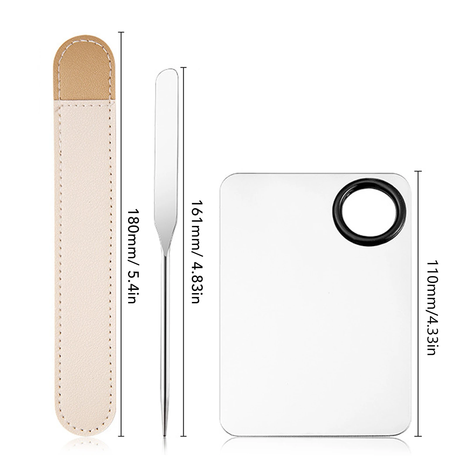 Foundation Mixing Palette 304 Stainless Steel Multi Use Makeup Spatula Ergonomic Portable with PU Leather Cover for Cosmetic