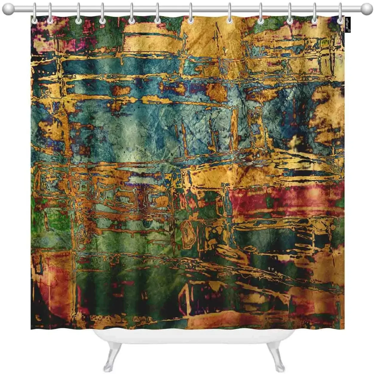 Fabric Shower Curtain Rainbow with Gold Pattern Watercolor Background Shower Curtains