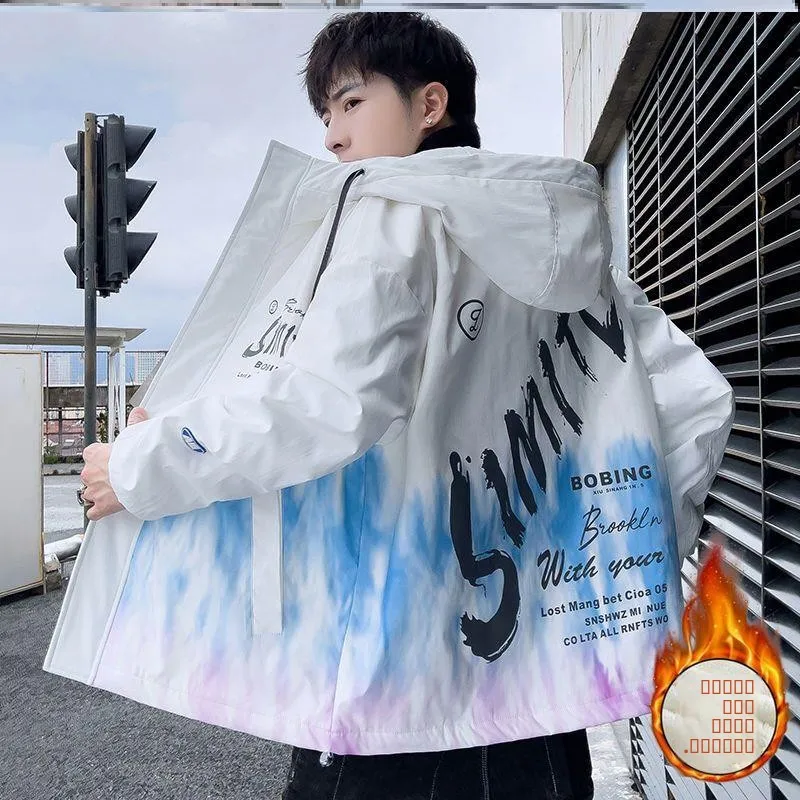 

Мужская утепленная куртка с флисовой подкладкой, новинка 2025 года, в корейском стиле, осенне-зимнее пальто укороченной длины, свободный крой, с капюшоном