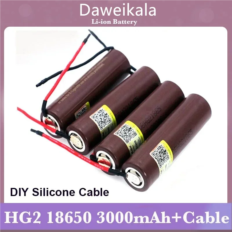 HG2 18650 3000mAh Rechargeable battery 18650HG2 3.6V discharge 20A, dedicated batteries+DIY Silica gel Cable