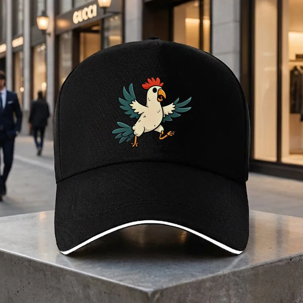 Rooster Crowing Chicken Cartoon Baseball Cap Polyester Adjustable Outdoor Unisex Hat for All Seasons